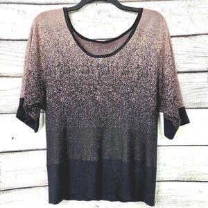 Womens Metallic Ombre Knit Top Black Short Sleeve L